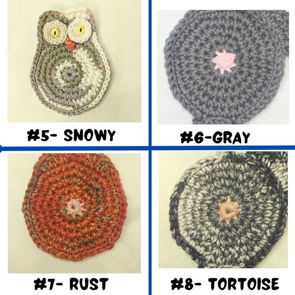 Hand Crafted Crochet Owl Coasters Set of Four Bird Table Mug Rug Coffee Wine NEW - Picture 7 of 9